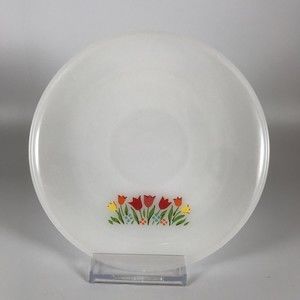 Fire King Tulip Saucer Milk Glass Yellow Red Orange Pink Floral Vintage